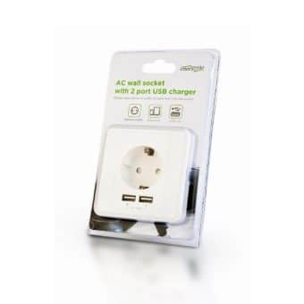 Tomada de Parede Gembird Com Carregador 2xUSB 2.4A