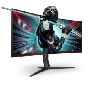 Monitor Gaming Ultrapanorámico Curvo AOC CU34G20XBK 34 WQHD 1ms 144Hz VA Preto e Vermelho