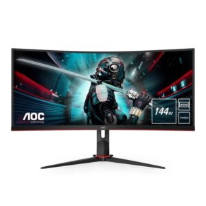 Monitor Gaming Ultrapanorámico Curvo AOC CU34G20XBK 34 WQHD 1ms 144Hz VA Preto e Vermelho