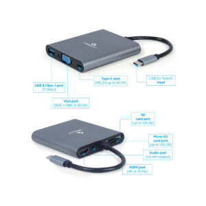 Adaptador Type-C 6IN1 Usb3.1 4k Hdmi VGA Audio Leitor Cartões Usb Type-C