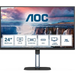 Monitor AOC 24 Ips 169 Full HD Hdmi Dp Usb-C 1Ms 75Hz Multimédia - Preto