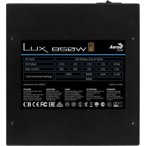 Fonte Alimentação Aerocool LUX850 850W Ventoinha 12cm 80 Plus Bronze