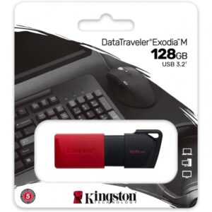 Pen drive Kingston DataTraveler Exodia M 128Gb USB 3.2 Preta Vermelha