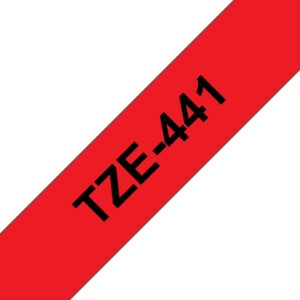 Fita Compatível Brother TZe441 Laminada Texto Preto em Fundo Vermelho 18mm x 8 metros