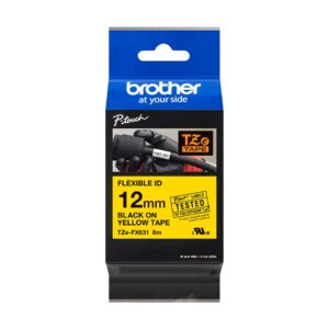 Fita Original Brother TZeFX631 Laminada Flexível Texto Preto em Fundo Amarelo 12mm x 8 metros