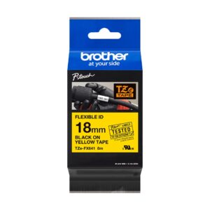 Fita Original Brother TZeFX641 Laminada Flexivel Texto Preto em Fundo Amarelo 18mm x 8 metros