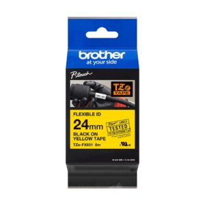 Fita Original Brother TZeFX651 Laminada Flexível Texto Preto em Fundo Amarelo 24mm x 8 metros