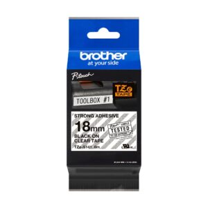 Fita Original Brother TZeS141 Laminada Super Adesiva Texto Preto em Fundo Transparente 18mm x 8 metros