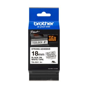 Fita Original Brother TZeS241 Laminada Super Adesiva Texto Preto em fundo Branco 18mm x 8 metros