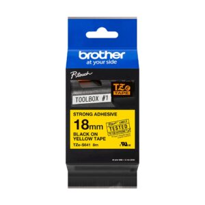 Fita Original Brother TZeS641 Laminada Super Adesiva Texto Preto em fundo Amarelo 18mm x 8 metros