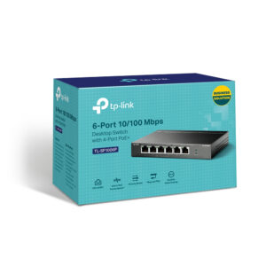 Switch Tp-Link 6 Portas 10 100 Mbps Desktop com 4 Portas POE+