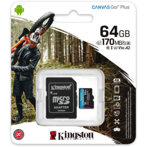 Micro SD Kingston Canvas Go Plus 64GB class10 UHS-I U3 V30 A2(170MB/s-70MB/s)