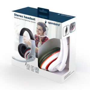 Auscultadores Gembird Stereo MHS-03 3.5MM Branco/Preto c/ Anel Vermelho