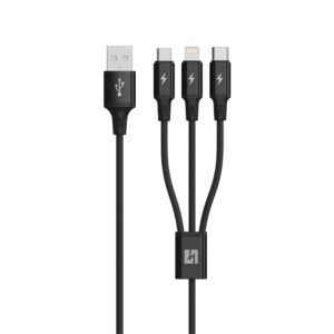 Cabo Halfmman Lipstick 3in1 Usb para Micro-Usb Type-C e Lightning Preto