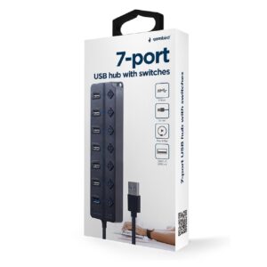 Hub Usb3.0 Gembird com 6 Portas Usb 2.0 e 1Porta Usb 3.0 Com botões On Off Preto