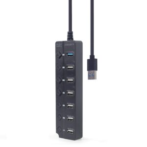 Hub Usb3.0 Gembird com 6 Portas Usb 2.0 e 1Porta Usb 3.0 Com botões On Off Preto