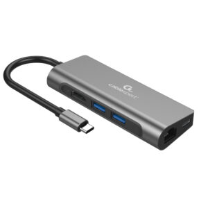 Adaptador Gembird Type-C 5IN1 2USB HDMI 4K Gigabit Lan Leitor Cartoes e Usb TypeC PD