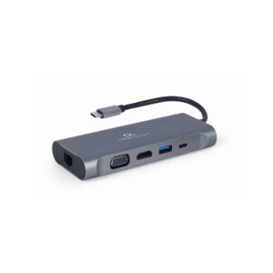 Adaptador Gembird Type-C 7IN1 Hub 3x Usb3.0 4K Hdmi Vga Gigabit Lan Leitor Cartões Audio Type-C PD