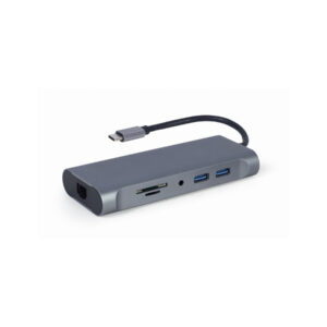 Adaptador Gembird Type-C 7IN1 Hub 3x Usb3.0 4K Hdmi Vga Gigabit Lan Leitor Cartões Audio Type-C PD