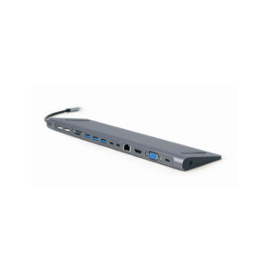 Adaptador Type-C 9IN1 Hub 3xUsb3.0 2xUsb2.0 4K Hdmi Vga Audio Gigabit lan Leitor de Cartões Type-C PD