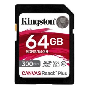 Cartão SD Kingston Canvas React Plus 64Gv - Video Class V90 UHS-II U3 Classe10 - SDXC UHS-II