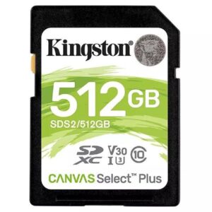 Cartão SD Kingston Canvas Select Plus 512Gb Video Class V30 UHS-I U3 Classe10 - SDXC UHS-I